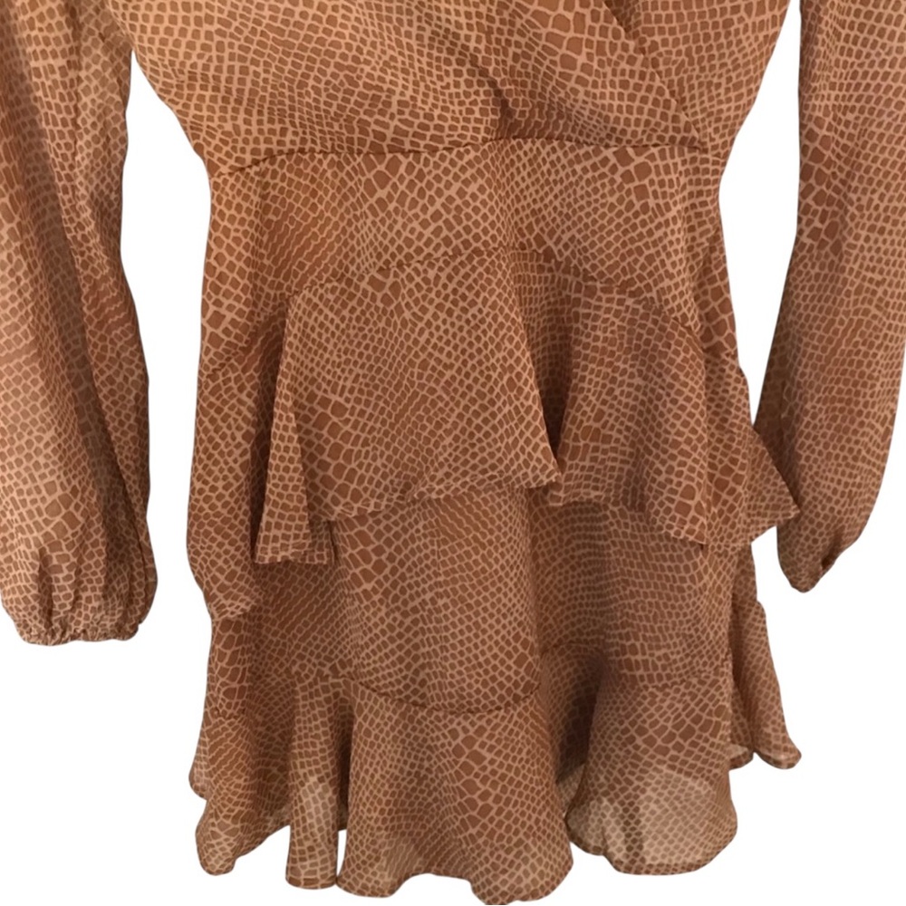 NWT Material Girl Animal Print Tan Ruffle Tie Wrap Dress Size XS - Picture 10 of 13
